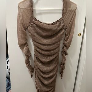 long glittery slim pink dress square neck size small